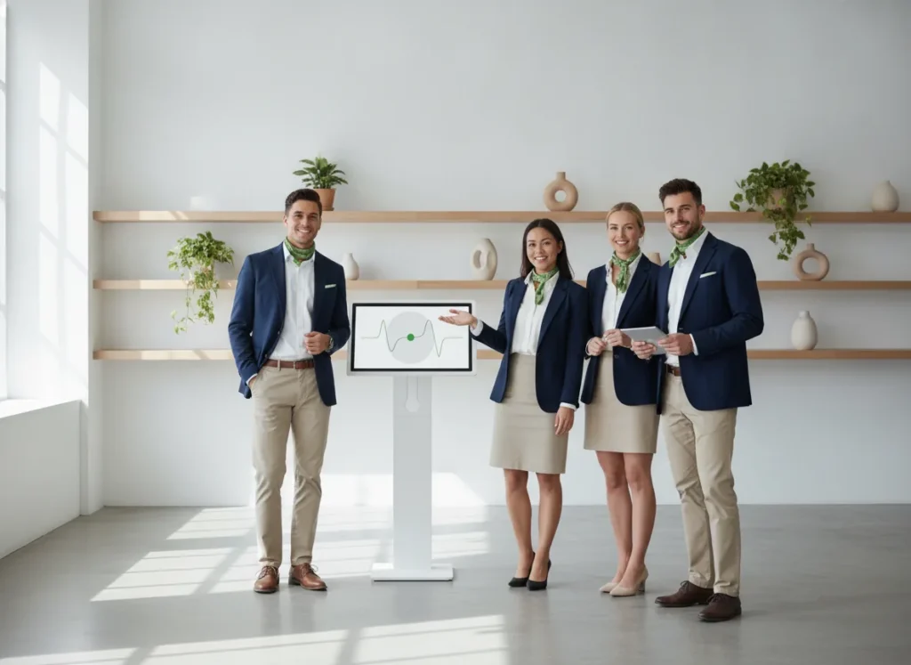 Modern preppy minimalism, confident and approachable mood, crisp
